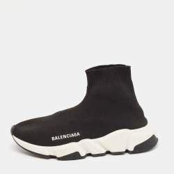 Balenciaga Black Knit Fabric Speed Trainer High Top Sneakers Size 38