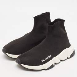 Balenciaga Black Knit Fabric Speed Trainer High Top Sneakers Size 38