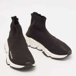 Balenciaga Black Knit Fabric Speed Trainer High Top Sneakers Size 38