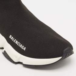 Balenciaga Black Knit Fabric Speed Trainer High Top Sneakers Size 38