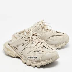 Balenciaga Grey Faux Leather and Mesh Track Mules Size 39