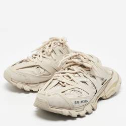 Balenciaga Grey Faux Leather and Mesh Track Mules Size 39