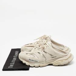 Balenciaga Grey Faux Leather and Mesh Track Mules Size 39