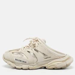 Balenciaga Grey Faux Leather and Mesh Track Mules Size 39