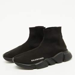 Balenciaga Black Knit Fabric Speed Trainer Slip On Sneakers Size 38