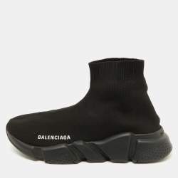 Balenciaga Black Knit Fabric Speed Trainer Slip On Sneakers Size 38