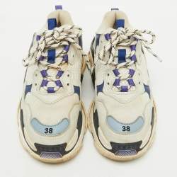 Balenciaga Multicolor Faux Leather and Mesh Triple S Sneakers Size 38