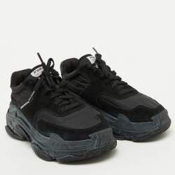 Balenciaga Black Nylon and Suede Triple S Sneakers Size 38