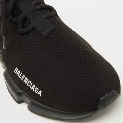 Balenciaga Black Knit Fabric Speed Trainer Lace Up Sneakers Size 38