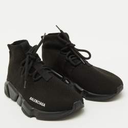 Balenciaga Black Knit Fabric Speed Trainer Lace Up Sneakers Size 38