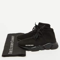 Balenciaga Black Knit Fabric Speed Trainer Lace Up Sneakers Size 38
