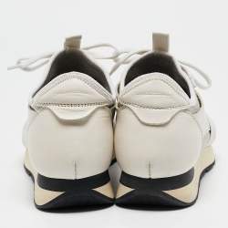 Balenciaga White Leather and Metallic Lurex Fabric Race Runner Sneakers Size 38