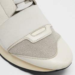 Balenciaga White Leather and Metallic Lurex Fabric Race Runner Sneakers Size 38