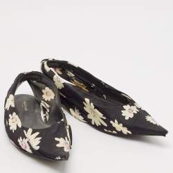 Balenciaga Black Floral Print Fabric Pointed Toe Slingback Flats Size 38