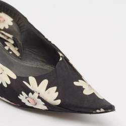 Balenciaga Black Floral Print Fabric Pointed Toe Slingback Flats Size 38