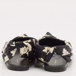 Balenciaga Black Floral Print Fabric Pointed Toe Slingback Flats Size 38