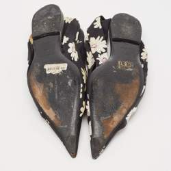 Balenciaga Black Floral Print Fabric Pointed Toe Slingback Flats Size 38