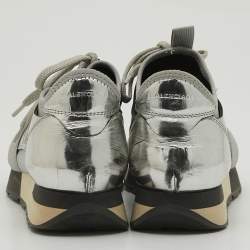 Balenciaga Silver Leather and Mesh Race Runner Sneakers Size 36