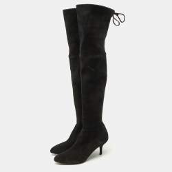 Stuart Weitzman Black Suede Leather Highland Over The Knee Boots Size 37.5