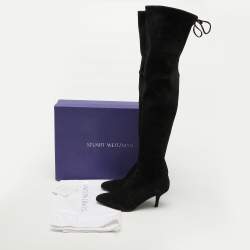 Stuart Weitzman Black Suede Leather Highland Over The Knee Boots Size 37.5