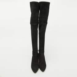 Stuart Weitzman Black Suede Leather Highland Over The Knee Boots Size 37.5