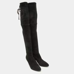 Stuart Weitzman Black Suede Leather Highland Over The Knee Boots Size 37.5