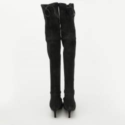 Stuart Weitzman Black Suede Leather Highland Over The Knee Boots Size 37.5