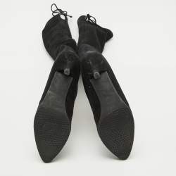 Stuart Weitzman Black Suede Leather Highland Over The Knee Boots Size 37.5
