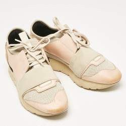Balenciaga Multicolor Leather and Suede Race Runner Lace Up Sneakers Size 37
