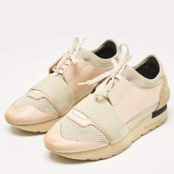 Balenciaga Multicolor Leather and Suede Race Runner Lace Up Sneakers Size 37