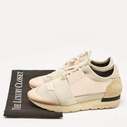 Balenciaga Multicolor Leather and Suede Race Runner Lace Up Sneakers Size 37