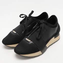 Balenciaga Black Neoprene and Patent Race Runner Sneakers Size 37
