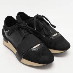 Balenciaga Black Neoprene and Patent Race Runner Sneakers Size 37