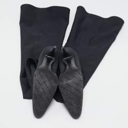 Pre Owned Balenciaga Navy Blue Knit Fabric Over The Knee Boots Size 40