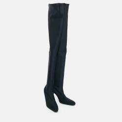Pre Owned Balenciaga Navy Blue Knit Fabric Over The Knee Boots Size 40