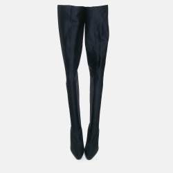 Pre Owned Balenciaga Navy Blue Knit Fabric Over The Knee Boots Size 40