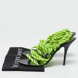 Balenciaga Neon Green Fabric Lace Up Sandals Size 39