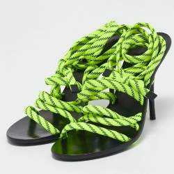 Balenciaga Neon Green Fabric Lace Up Sandals Size 39