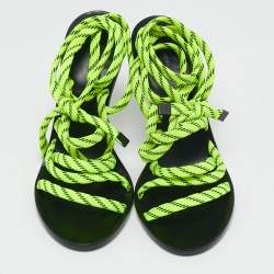 Balenciaga Neon Green Fabric Lace Up Sandals Size 39