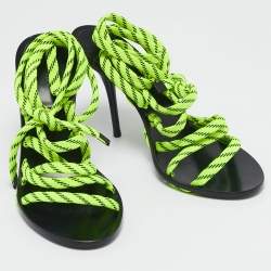 Balenciaga Neon Green Fabric Lace Up Sandals Size 39