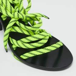 Balenciaga Neon Green Fabric Lace Up Sandals Size 39
