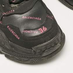 Pre Owned Balenciaga Black Faux Leather Triple S All Over Logo Sneakers Size 36