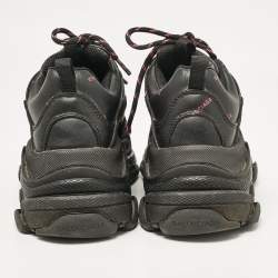 Pre Owned Balenciaga Black Faux Leather Triple S All Over Logo Sneakers Size 36