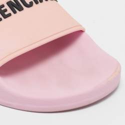Balenciaga Pink Rubber Logo Embossed Flat Slides Size 39