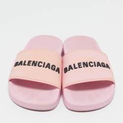 Balenciaga Pink Rubber Logo Embossed Flat Slides Size 39