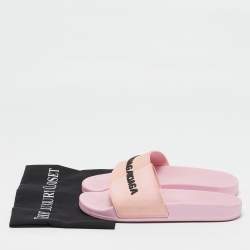 Balenciaga Pink Rubber Logo Embossed Flat Slides Size 39