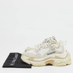 Balenciaga White Leather and Mesh Triple S Low Top Sneakers Size 38
