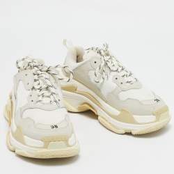 Balenciaga White Leather and Mesh Triple S Low Top Sneakers Size 38