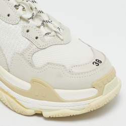 Balenciaga White Leather and Mesh Triple S Low Top Sneakers Size 38