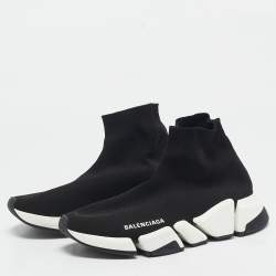 Balenciaga Black Knit Fabric Speed Trainer High Top Sneakers Size 38